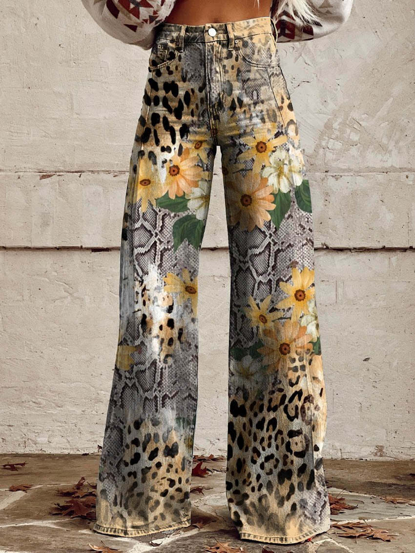 Vintage Broek met Wijde Pijpen en Trendy Print