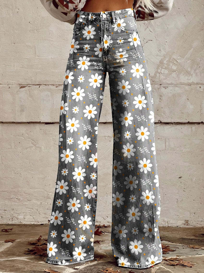 Vintage Broek met Wijde Pijpen en Trendy Print