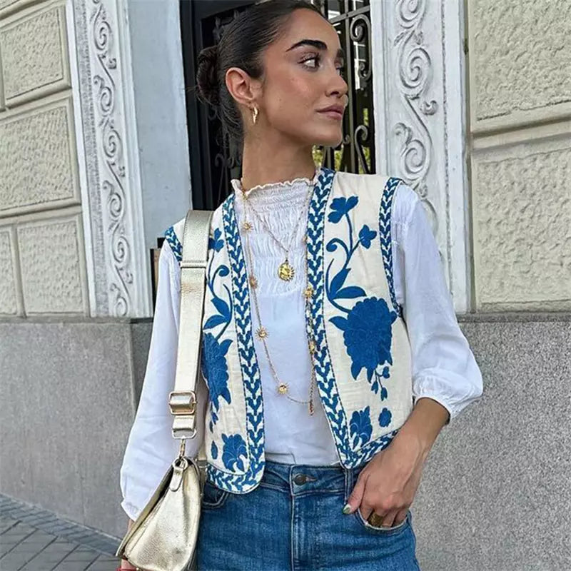 Fresia | Gilet Met Geborduurde Bloemenprint