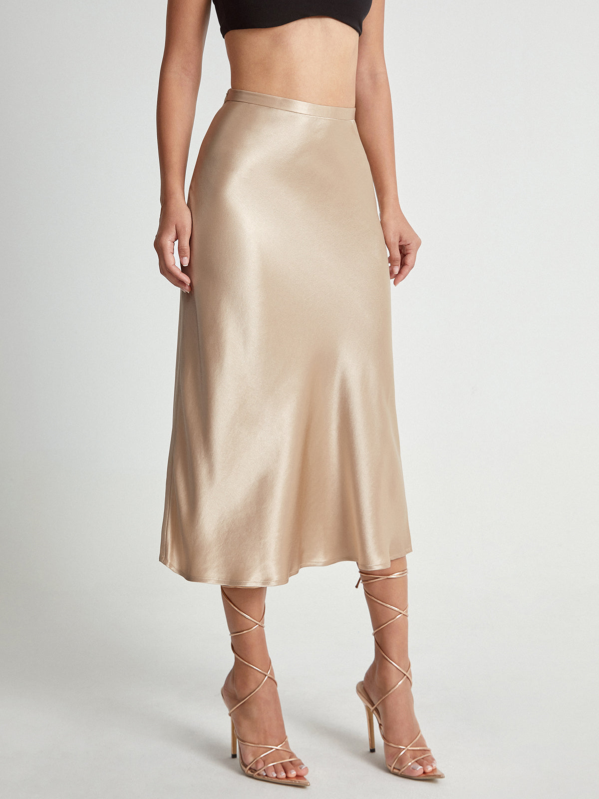 Elegante Satijnen Midi-Rok - Hoge Taille