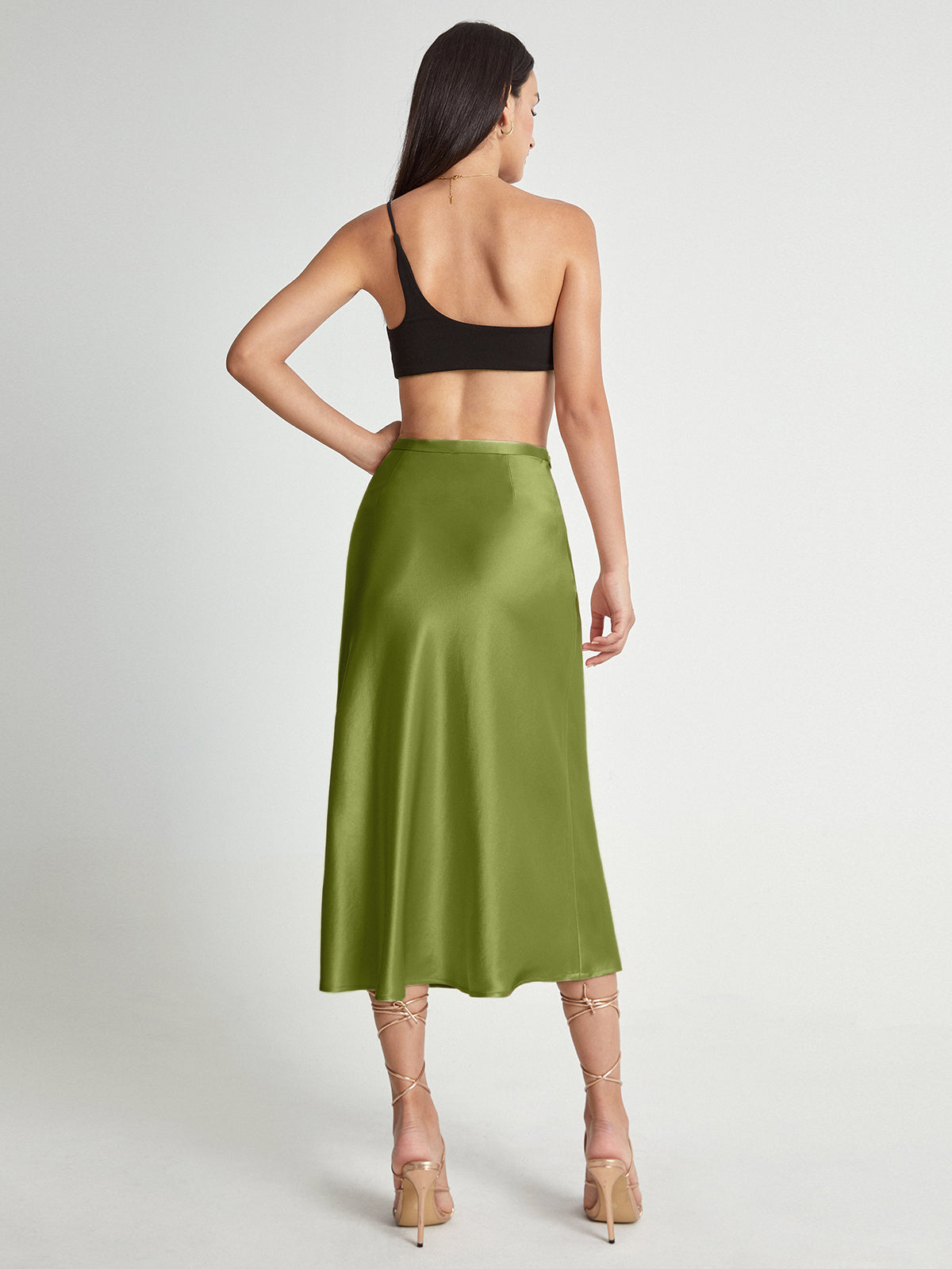 Elegante Satijnen Midi-Rok - Hoge Taille