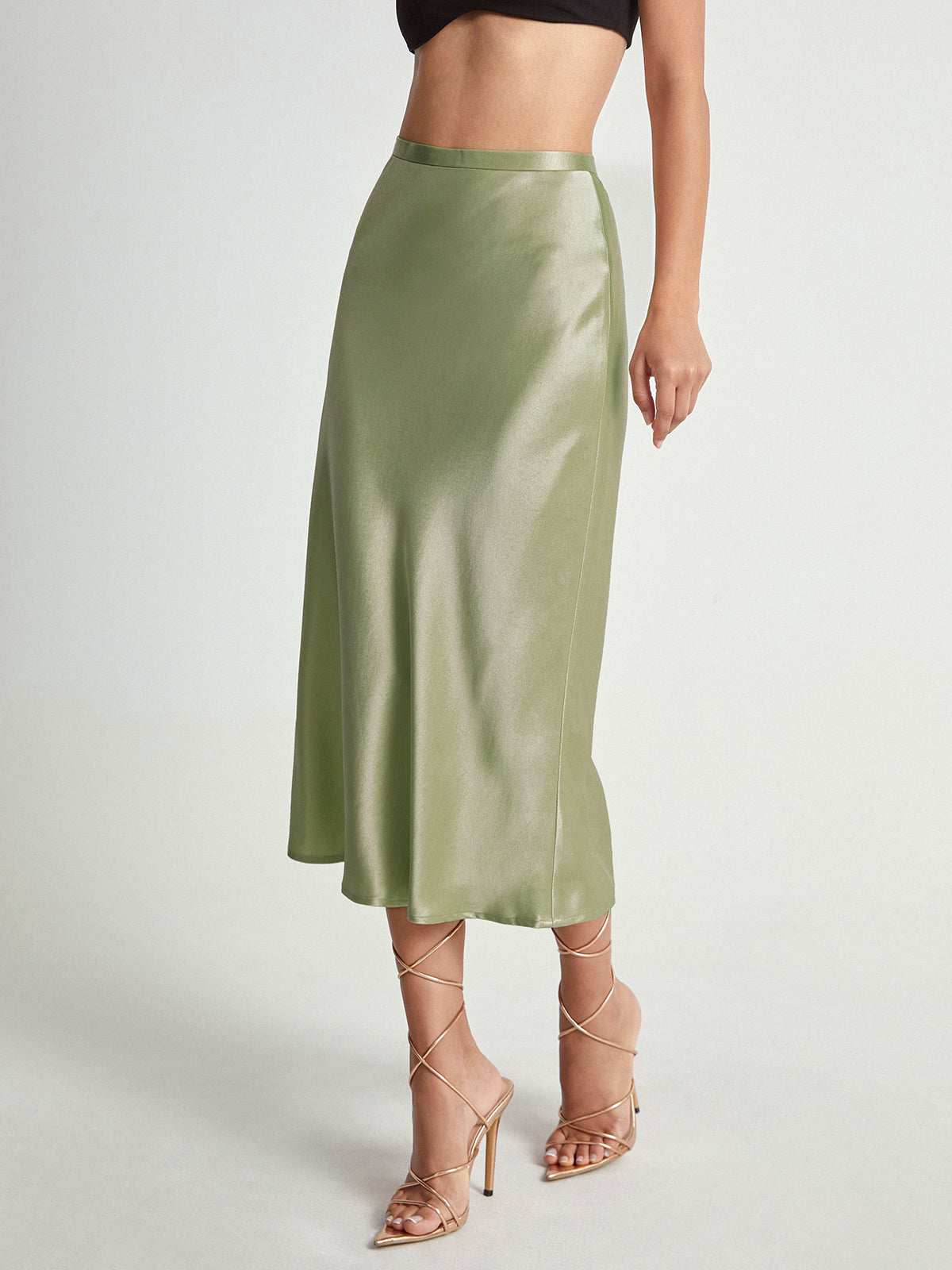 Elegante Satijnen Midi-Rok - Hoge Taille