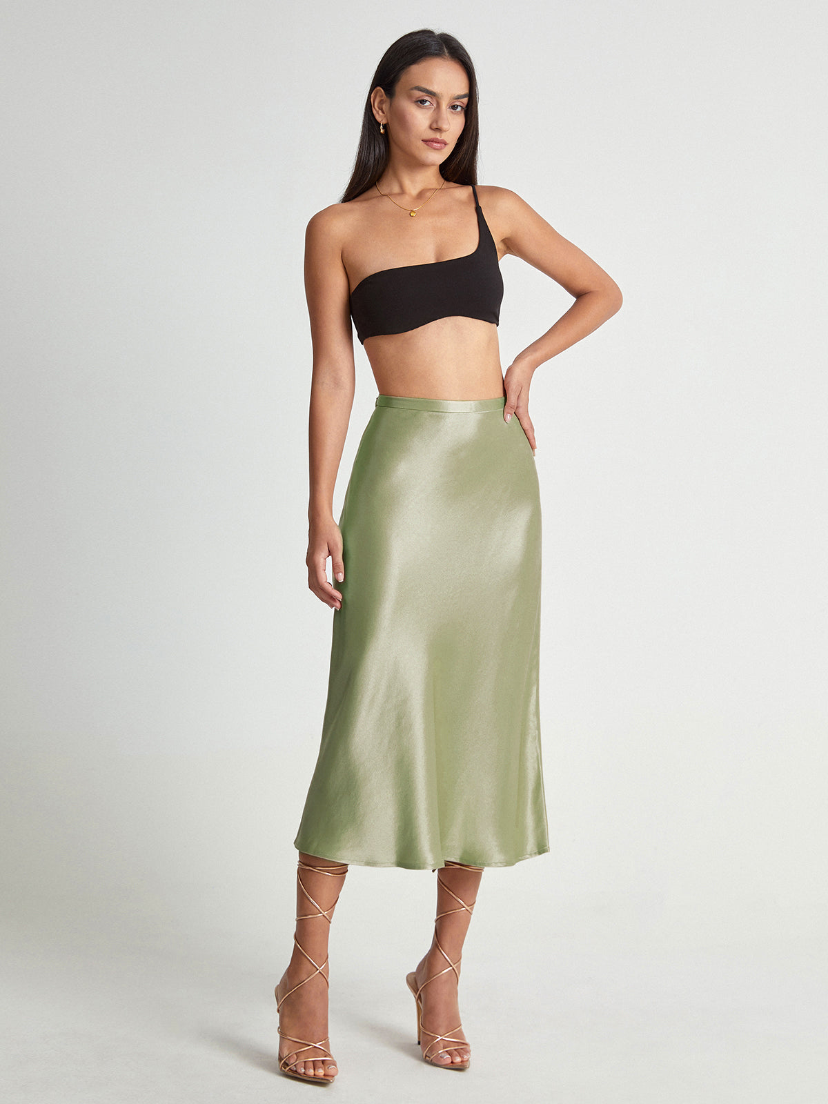 Elegante Satijnen Midi-Rok - Hoge Taille