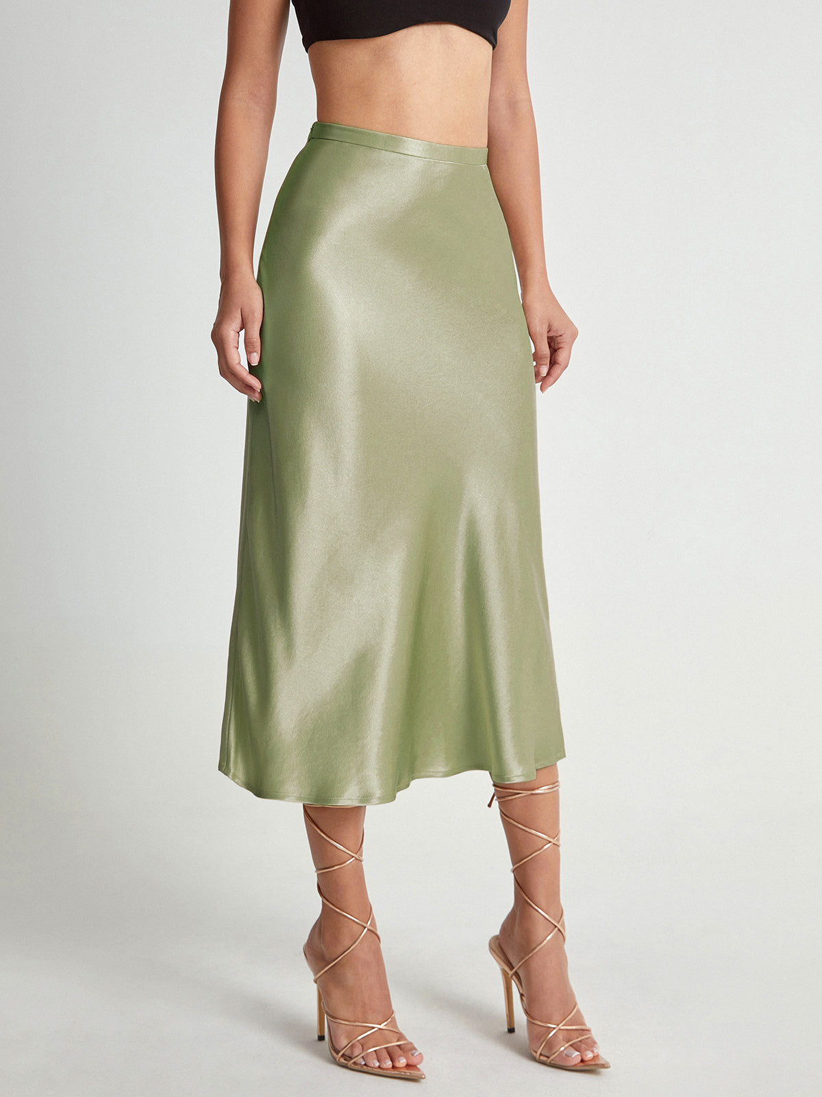 Elegante Satijnen Midi-Rok - Hoge Taille