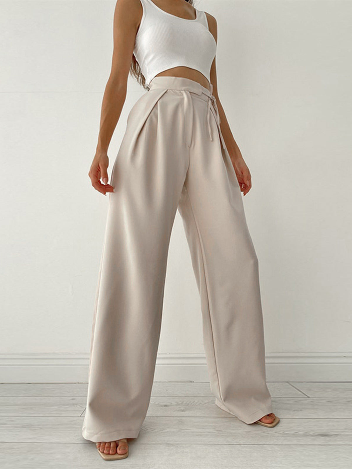 Pantalon met Hoge Taille voor Dames met Strik en Wijde Pijpen