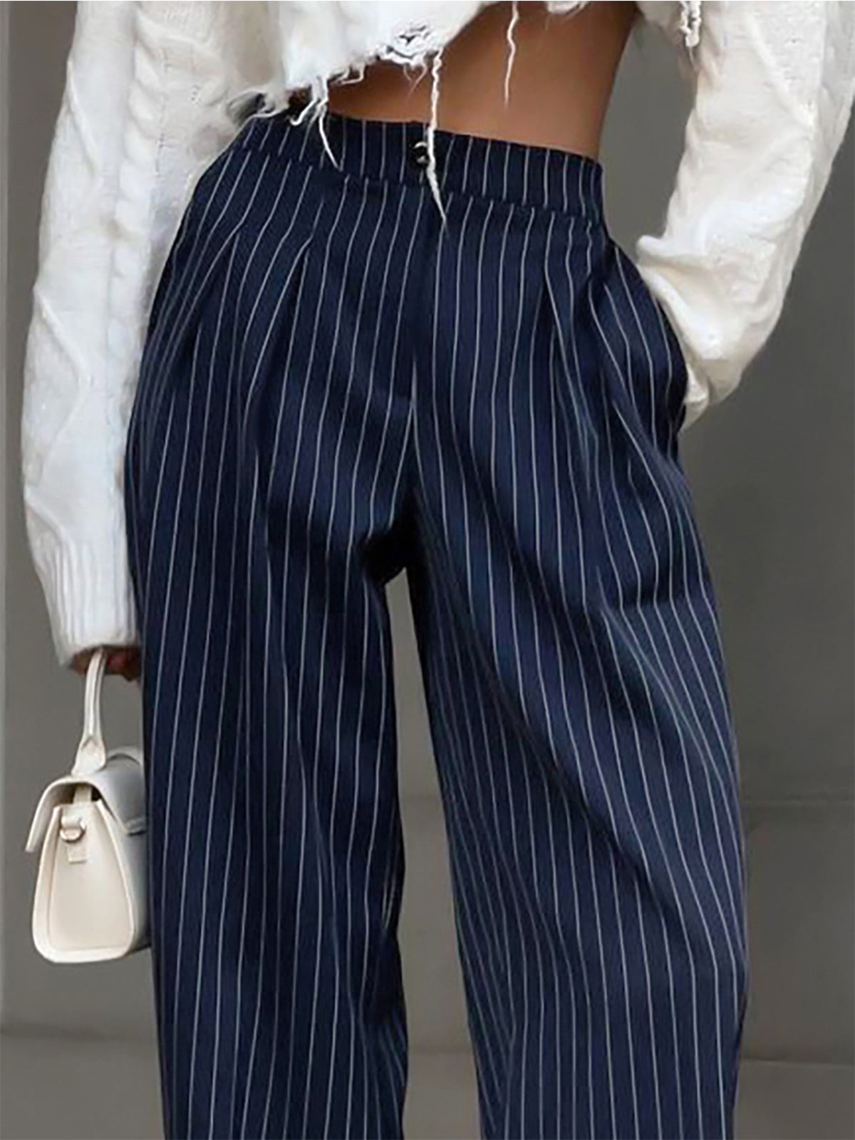 Hedy | Gestreepte Plooi Wide-Leg Broek voor Dames – Hoge Taille, Elegant