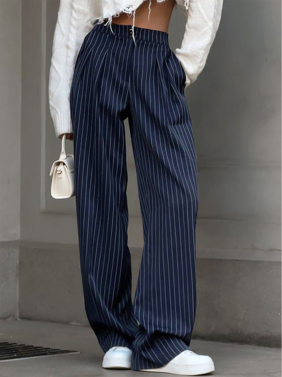 Hedy | Gestreepte Plooi Wide-Leg Broek voor Dames – Hoge Taille, Elegant