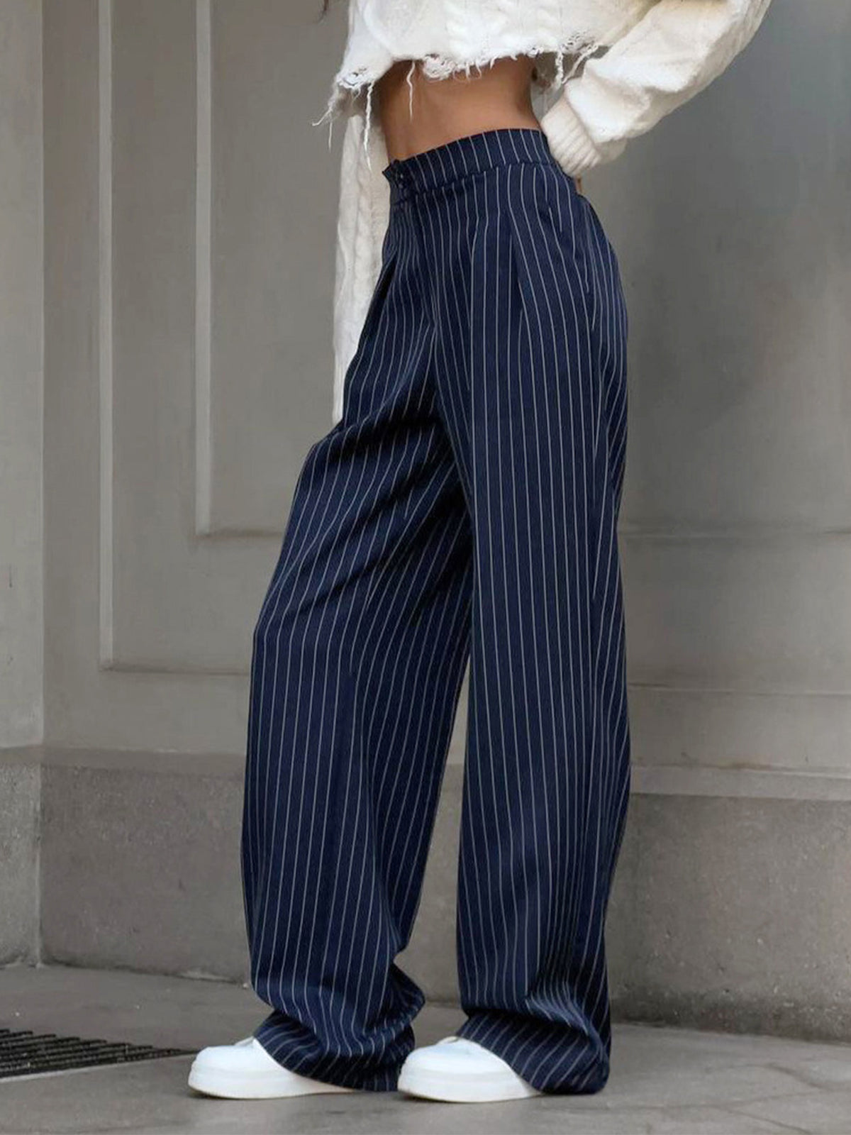 Hedy | Gestreepte Plooi Wide-Leg Broek voor Dames – Hoge Taille, Elegant