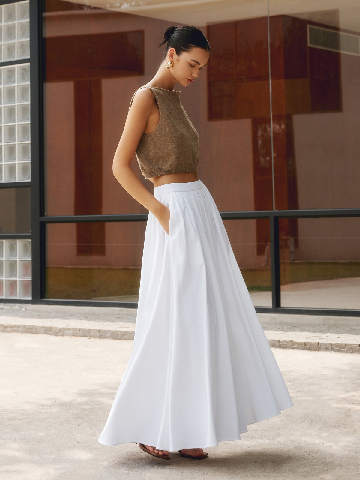 Felipa | Linnen Maxi Rok Dames – Hoge Taille, Plissé Look