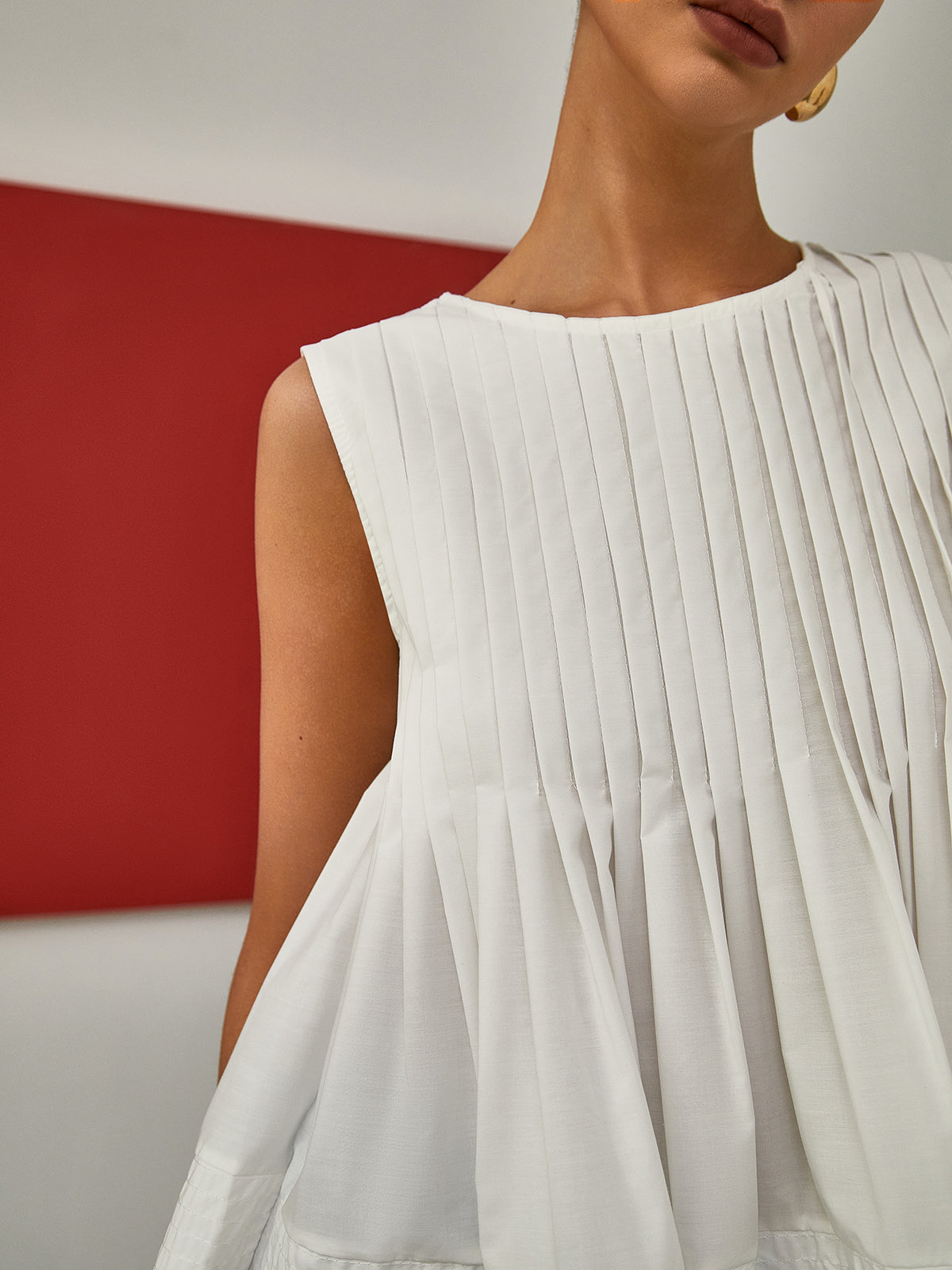 Rosalyn | Plissé Mouwloze Blouse van Katoen voor Dames