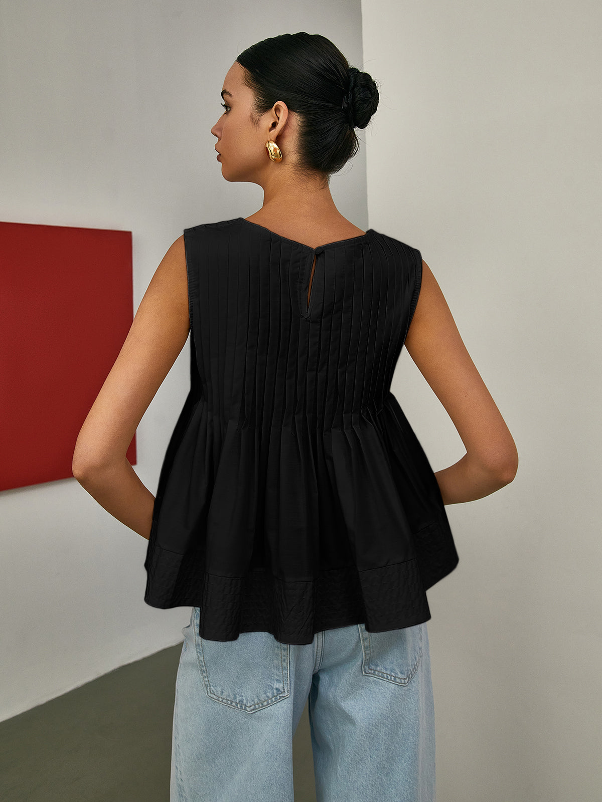 Rosalyn | Plissé Mouwloze Blouse van Katoen voor Dames