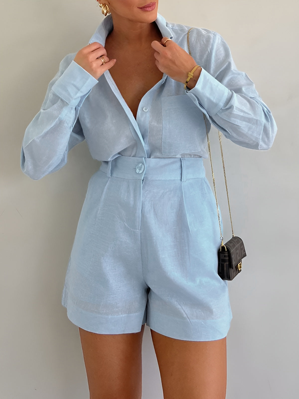Dona | Tweedelige Katoenen Set voor Dames – Blouse & Shorts – Zomerlook