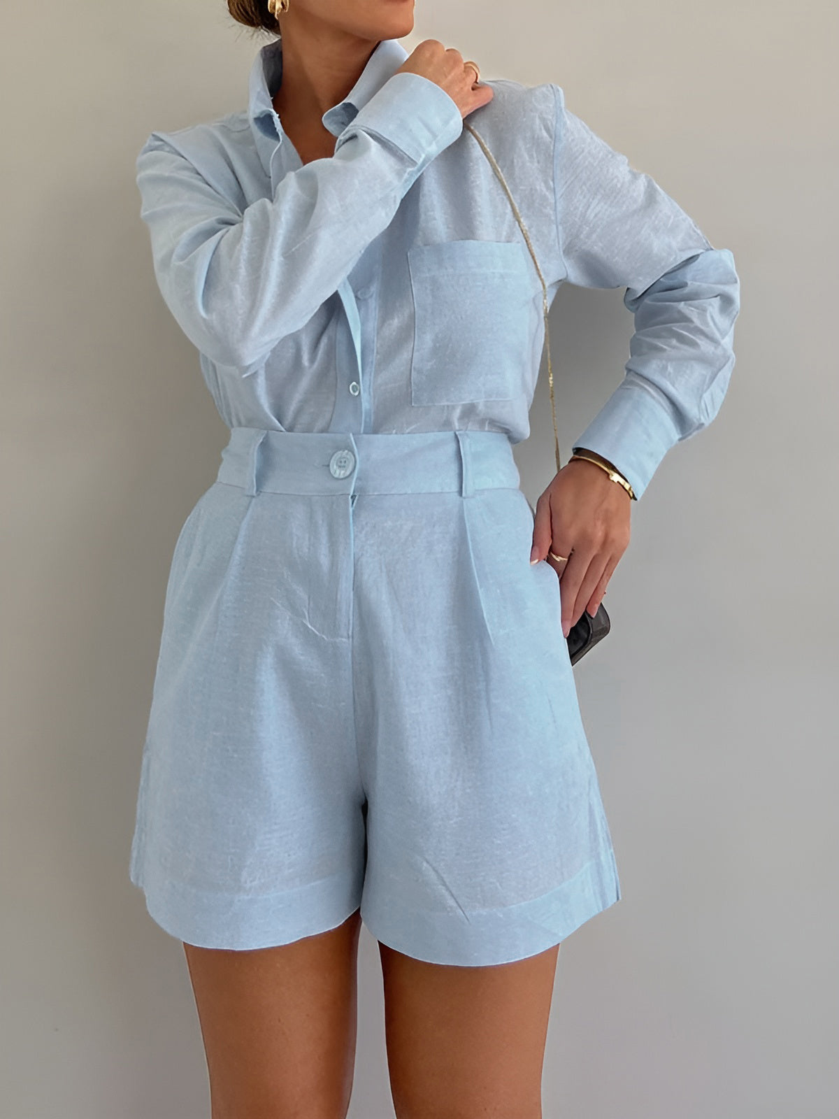 Dona | Tweedelige Katoenen Set voor Dames – Blouse & Shorts – Zomerlook