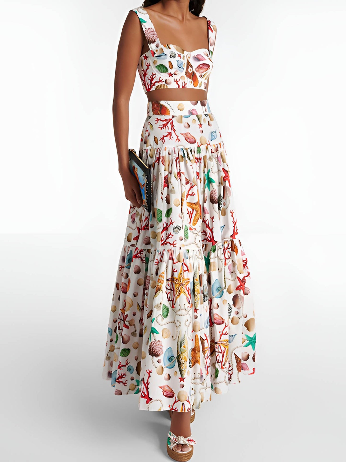 Elia | Dames Plissé Set – Top en Geplooide Rok met Print