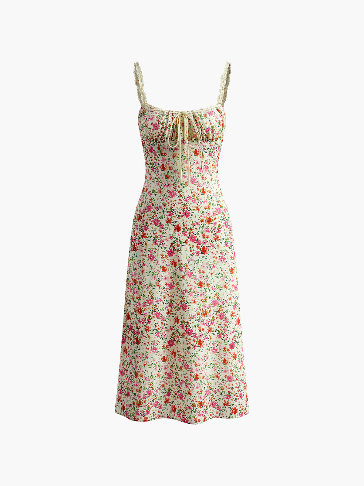 Paola | Floral Midi Jurk met Kant en Vintage Print
