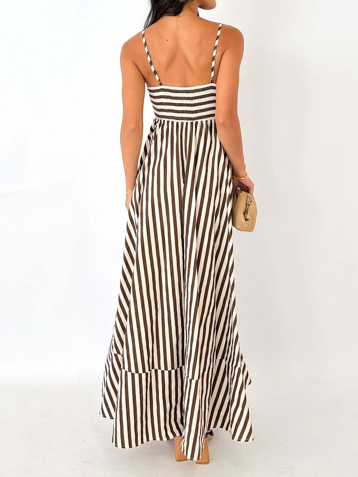 Esha | Gestreepte Plissé Maxi Jurk – Zomerse Cami Stijl