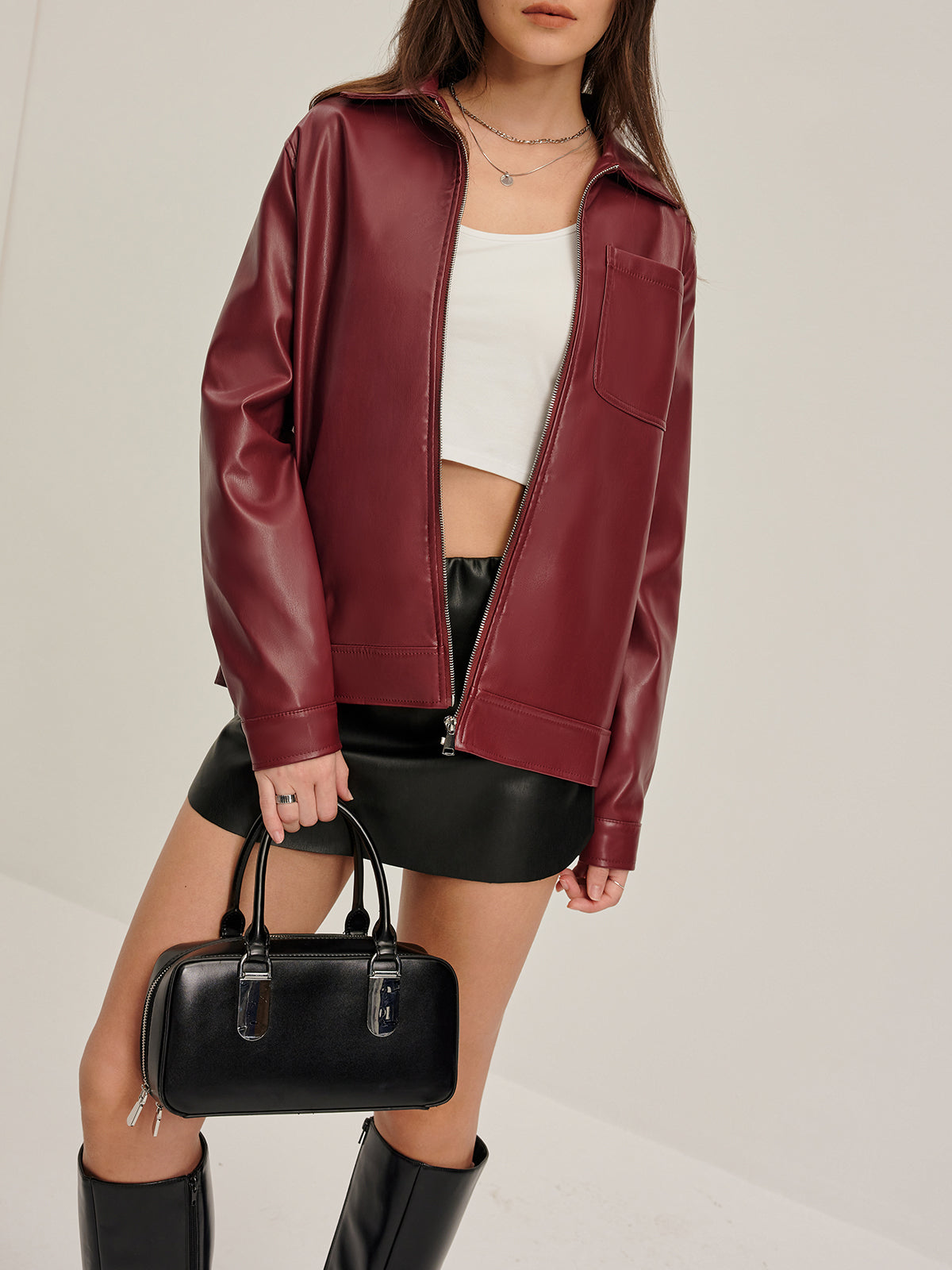 Nalani | Retro Jas van Vegan Leer met Rits – Regular Fit Dames