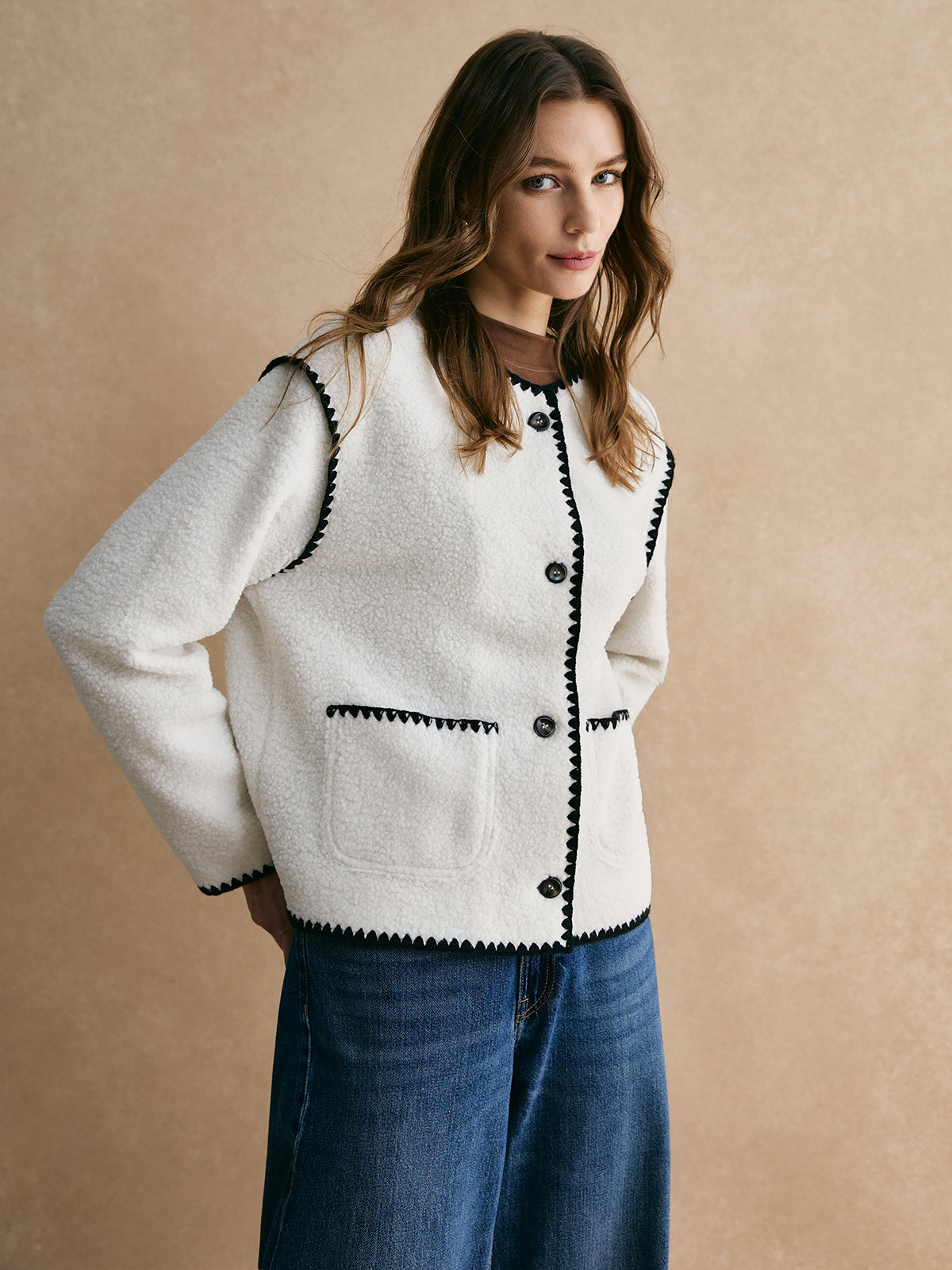 Jolente | Contrast Fleece Jas van Minky Fleece – Zacht & Warm