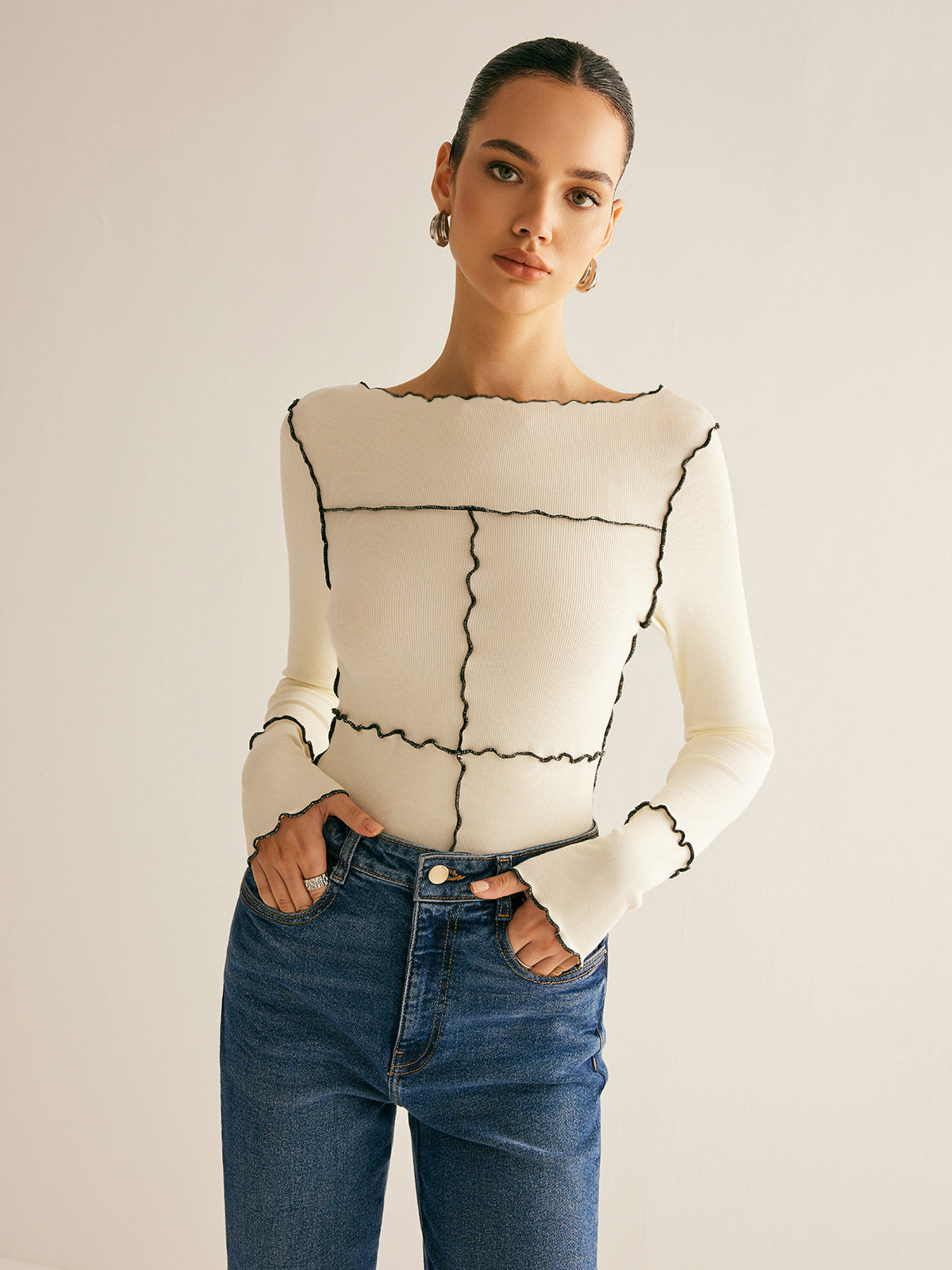 Amely | T-Shirt met Stretch en Lange Mouwen - Dames Shirt met Ruches