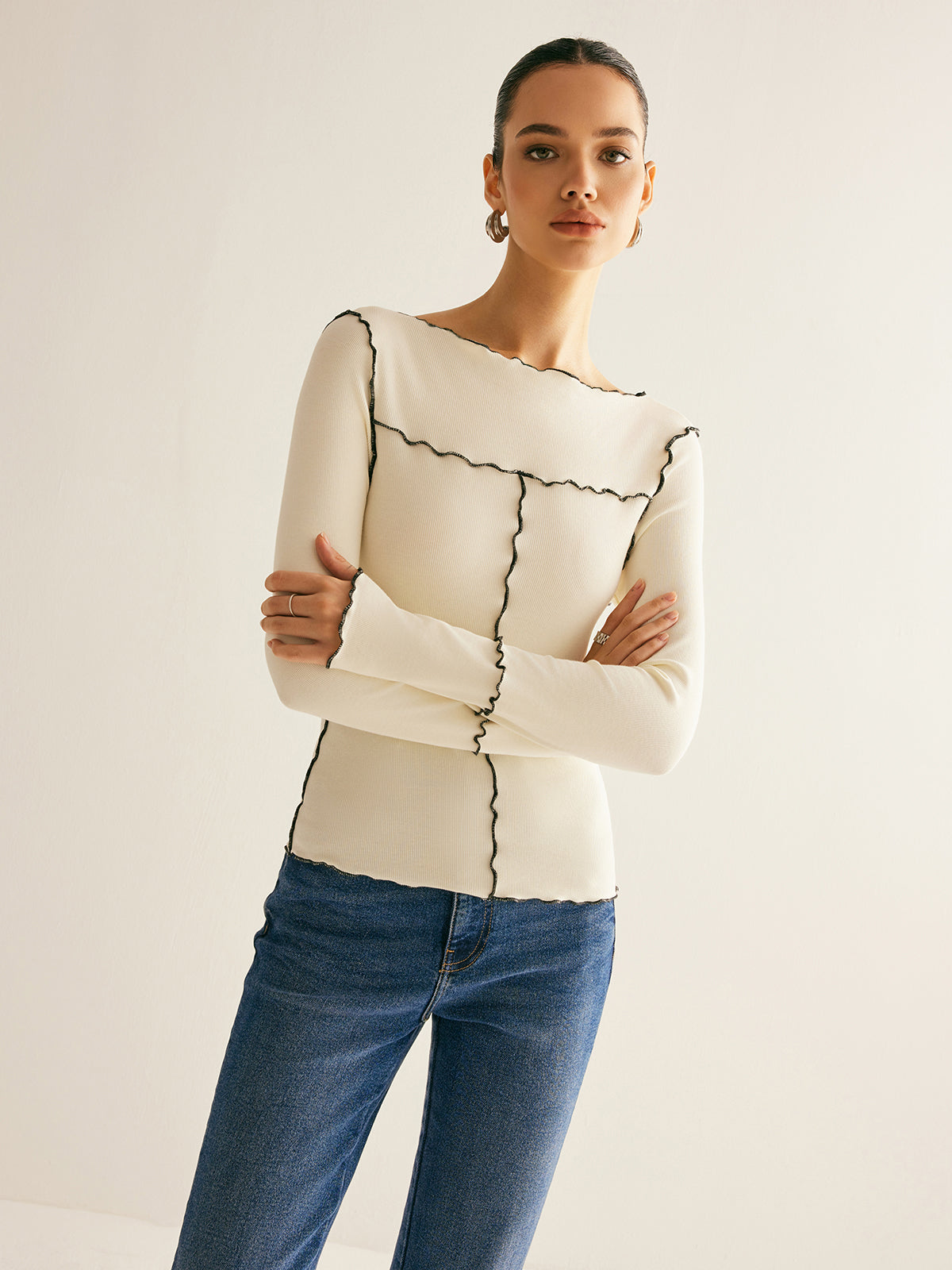 Amely | T-Shirt met Stretch en Lange Mouwen - Dames Shirt met Ruches