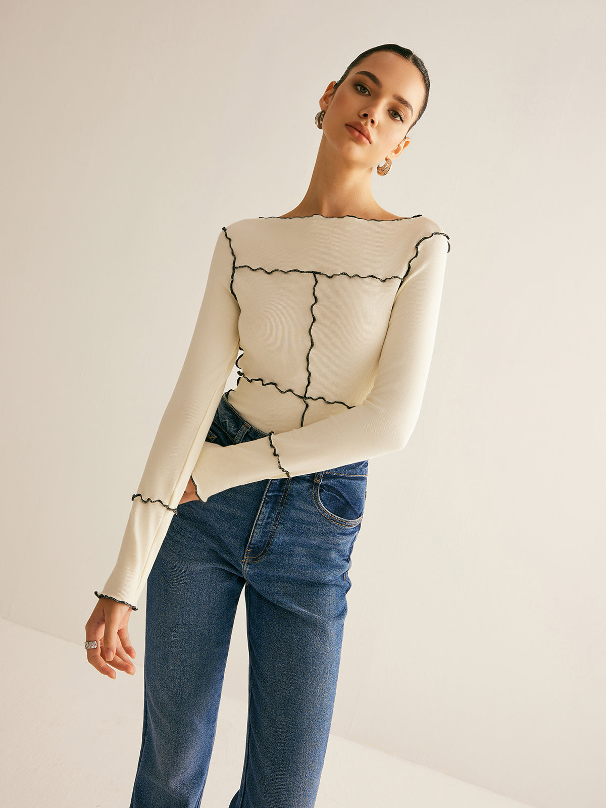 Amely | T-Shirt met Stretch en Lange Mouwen - Dames Shirt met Ruches