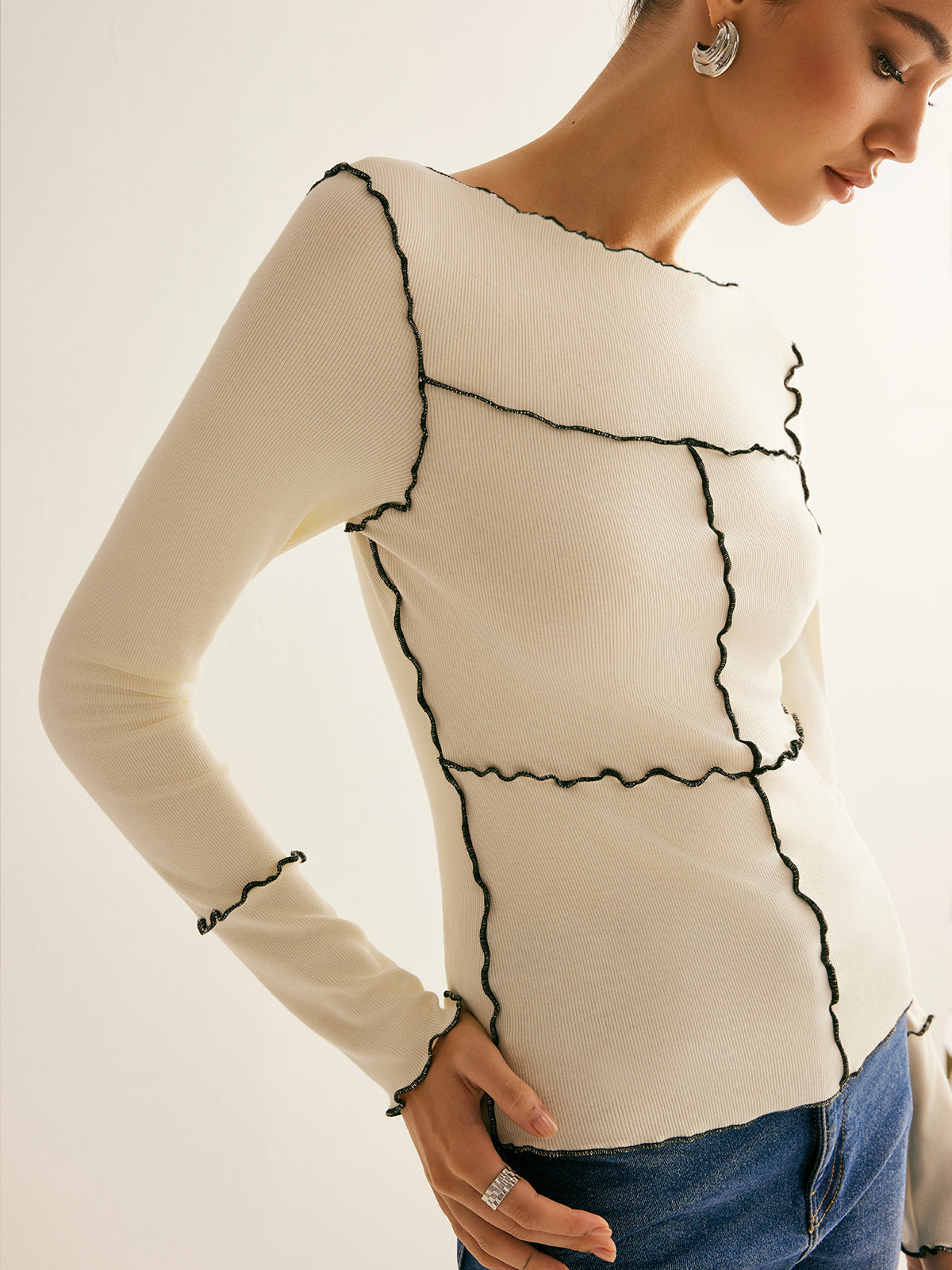 Amely | T-Shirt met Stretch en Lange Mouwen - Dames Shirt met Ruches