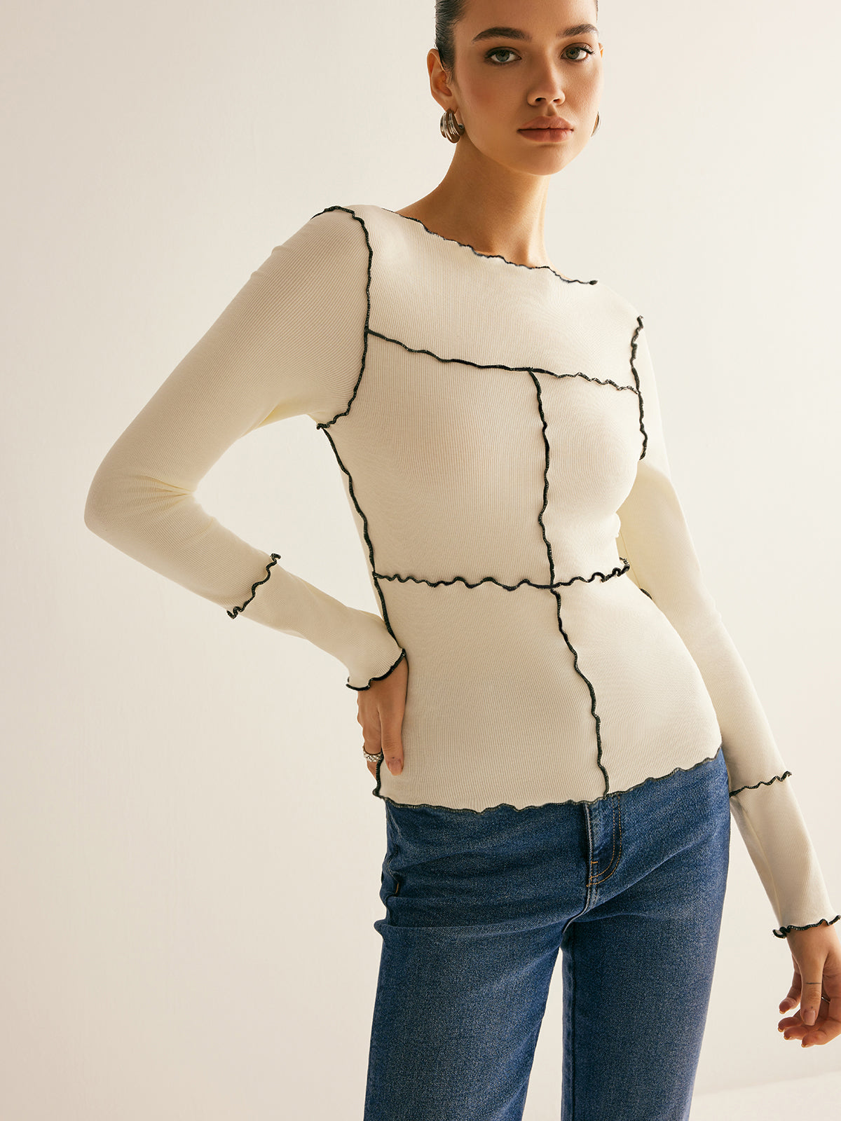 Amely | T-Shirt met Stretch en Lange Mouwen - Dames Shirt met Ruches