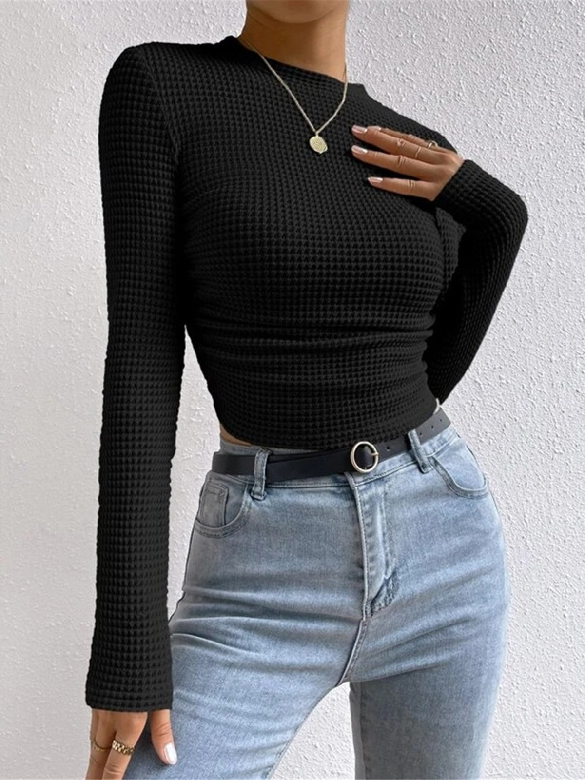 Suss | Waffle Knit Lange Mouwen Shirt