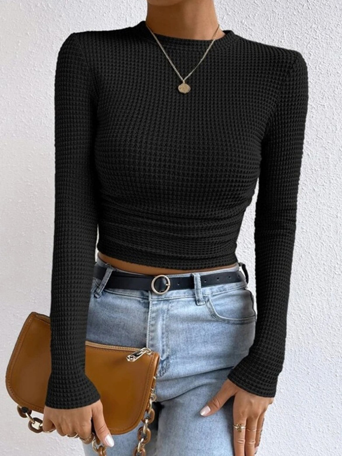 Suss | Waffle Knit Lange Mouwen Shirt