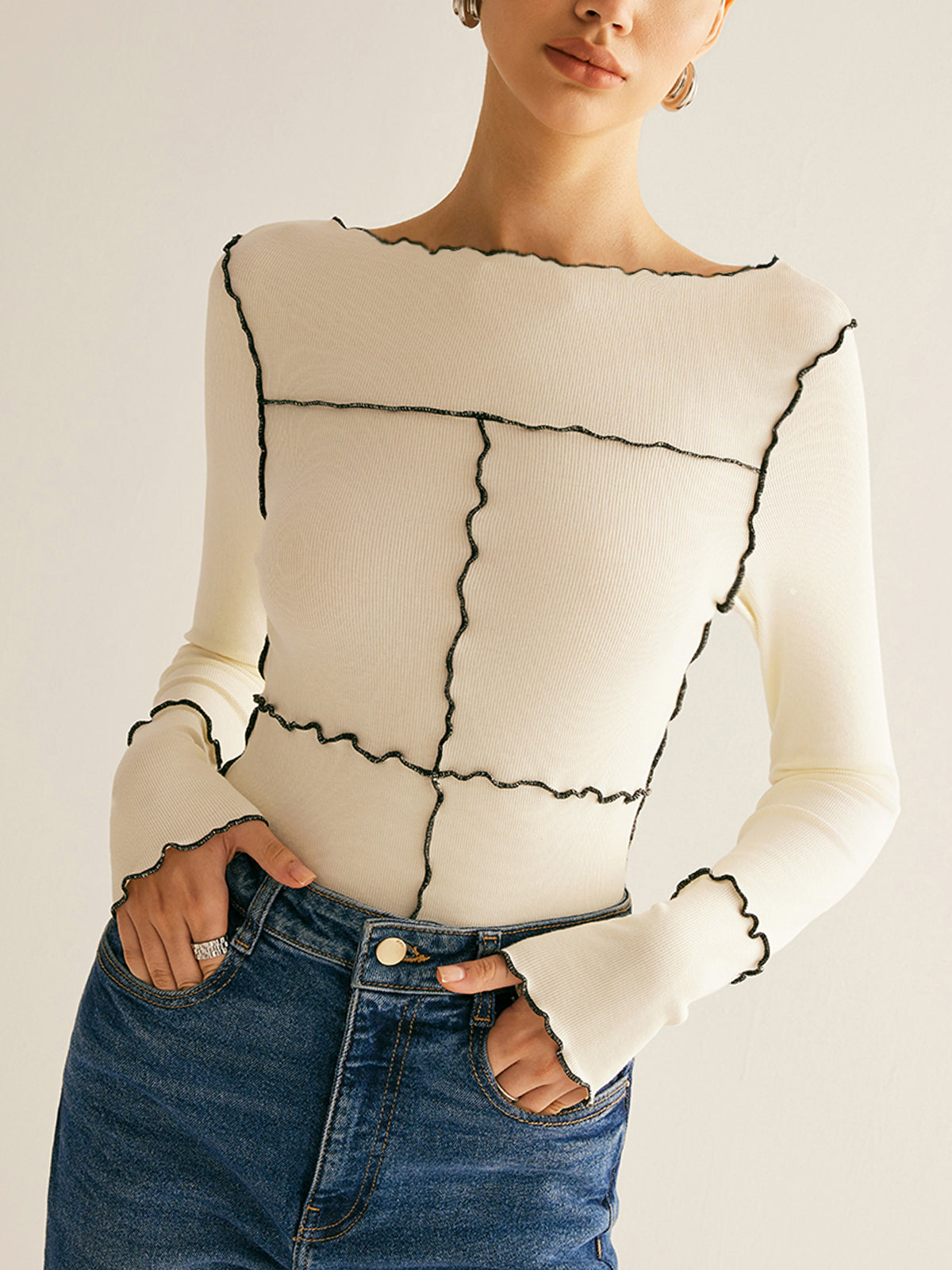 Amely | T-Shirt met Stretch en Lange Mouwen - Dames Shirt met Ruches