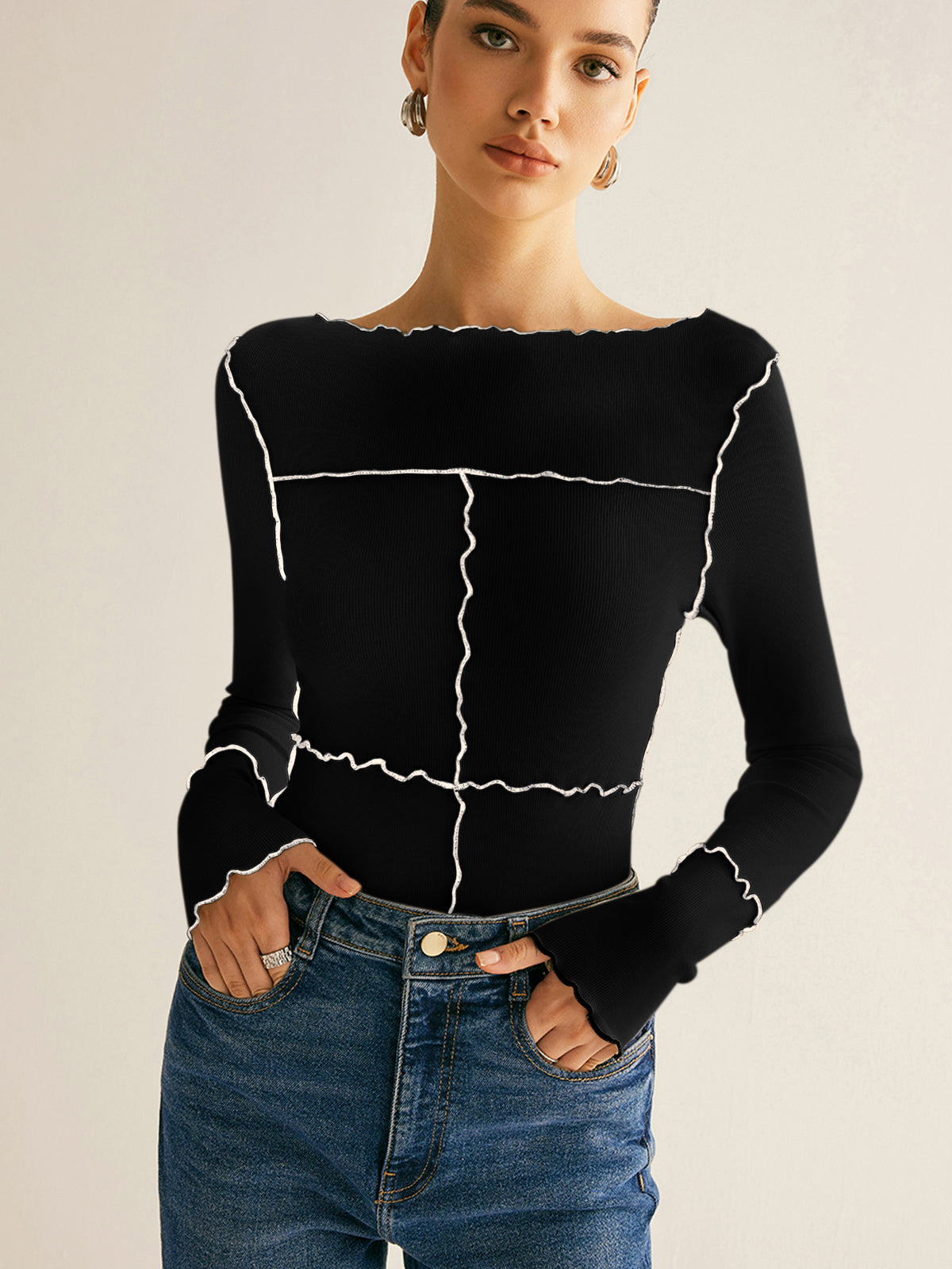 Amely | T-Shirt met Stretch en Lange Mouwen - Dames Shirt met Ruches
