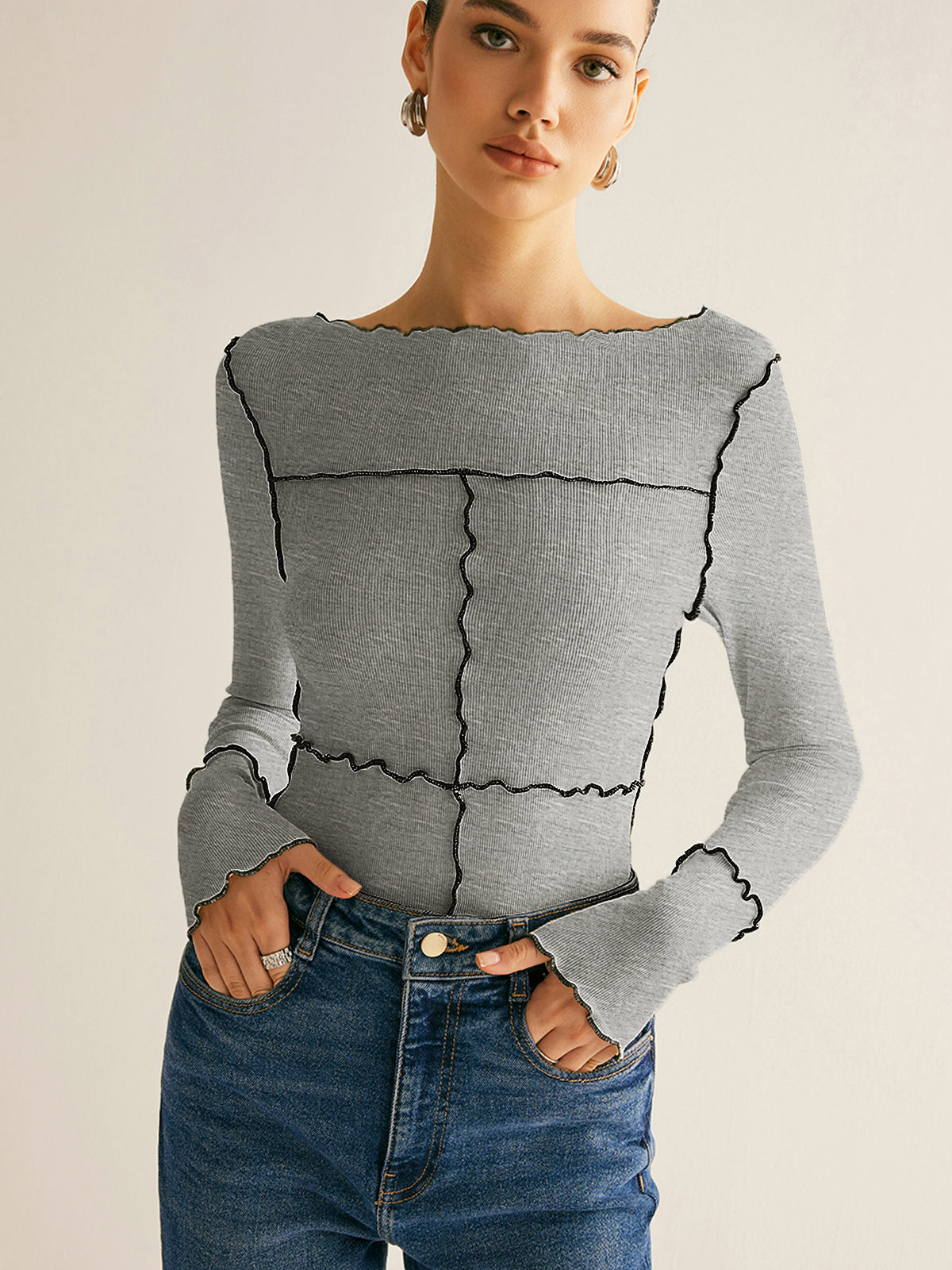 Amely | T-Shirt met Stretch en Lange Mouwen - Dames Shirt met Ruches