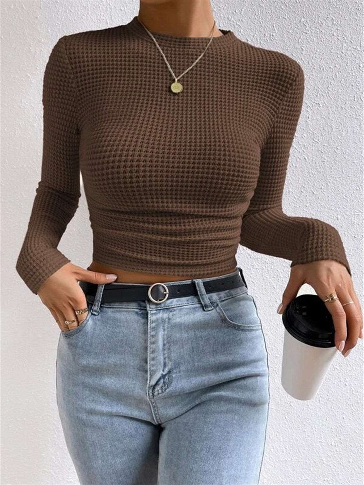 Suss | Waffle Knit Lange Mouwen Shirt