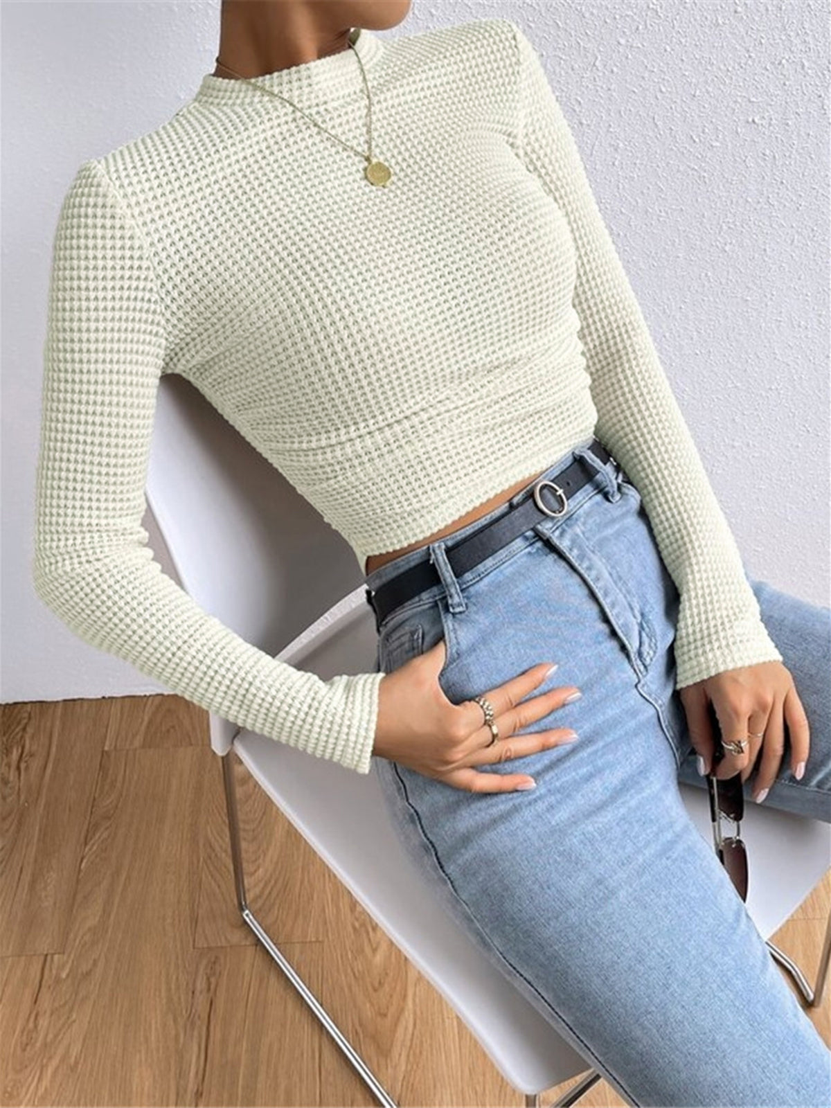 Suss | Waffle Knit Lange Mouwen Shirt