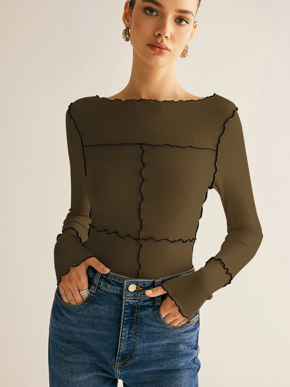 Amely | T-Shirt met Stretch en Lange Mouwen - Dames Shirt met Ruches