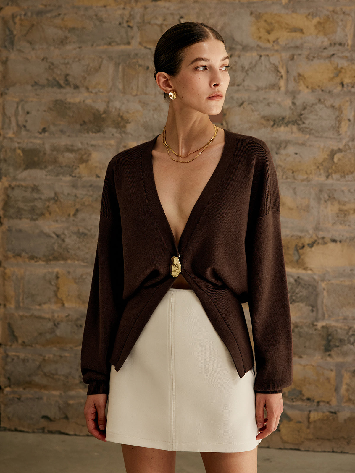 Quin | Gebreid Vest met Gouden Knoop