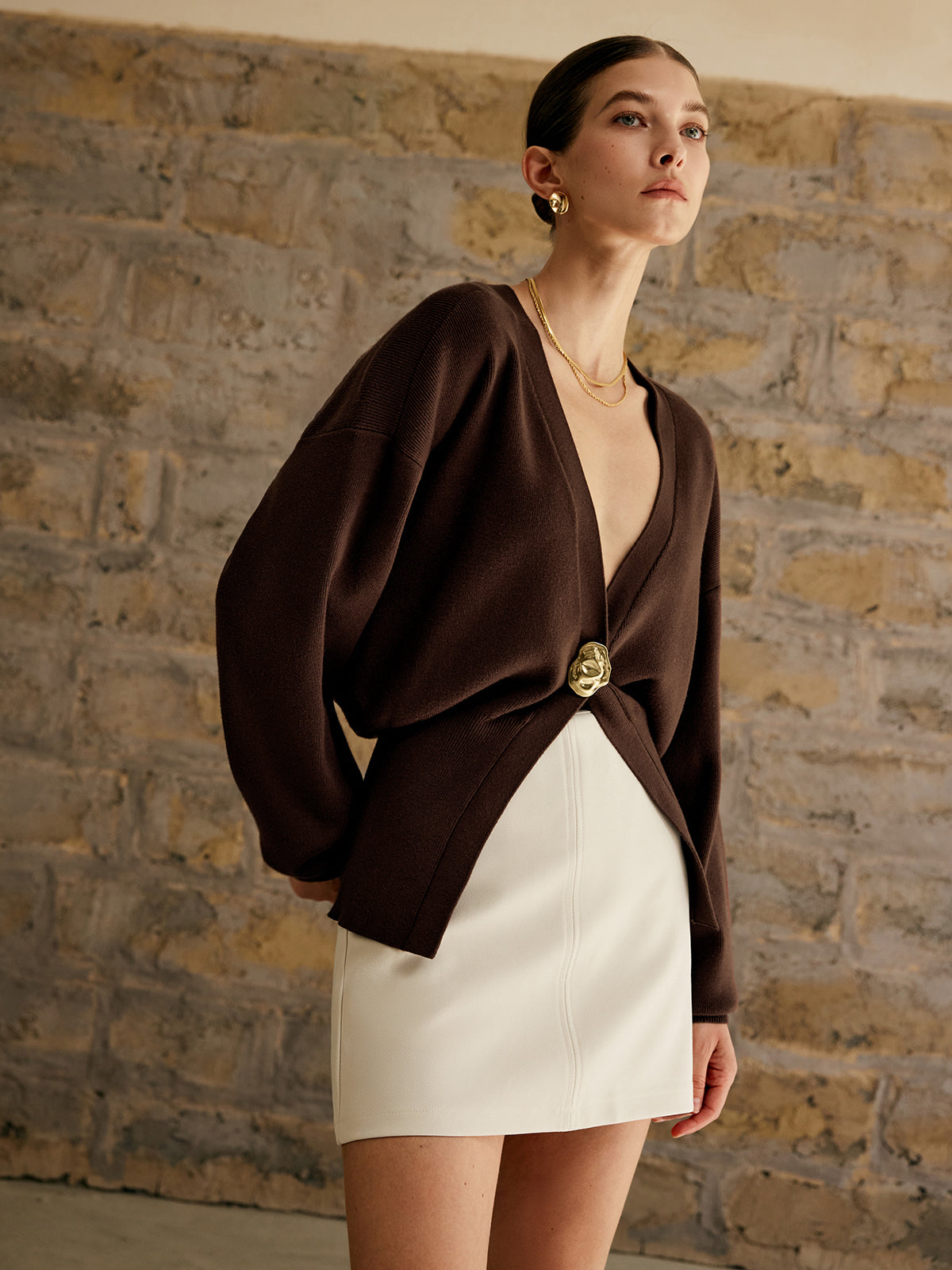 Quin | Gebreid Vest met Gouden Knoop