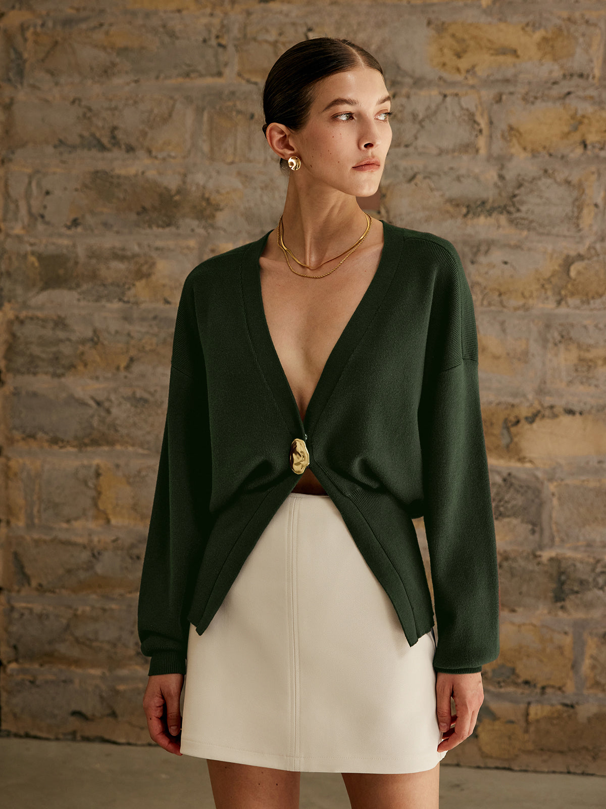 Quin | Gebreid Vest met Gouden Knoop