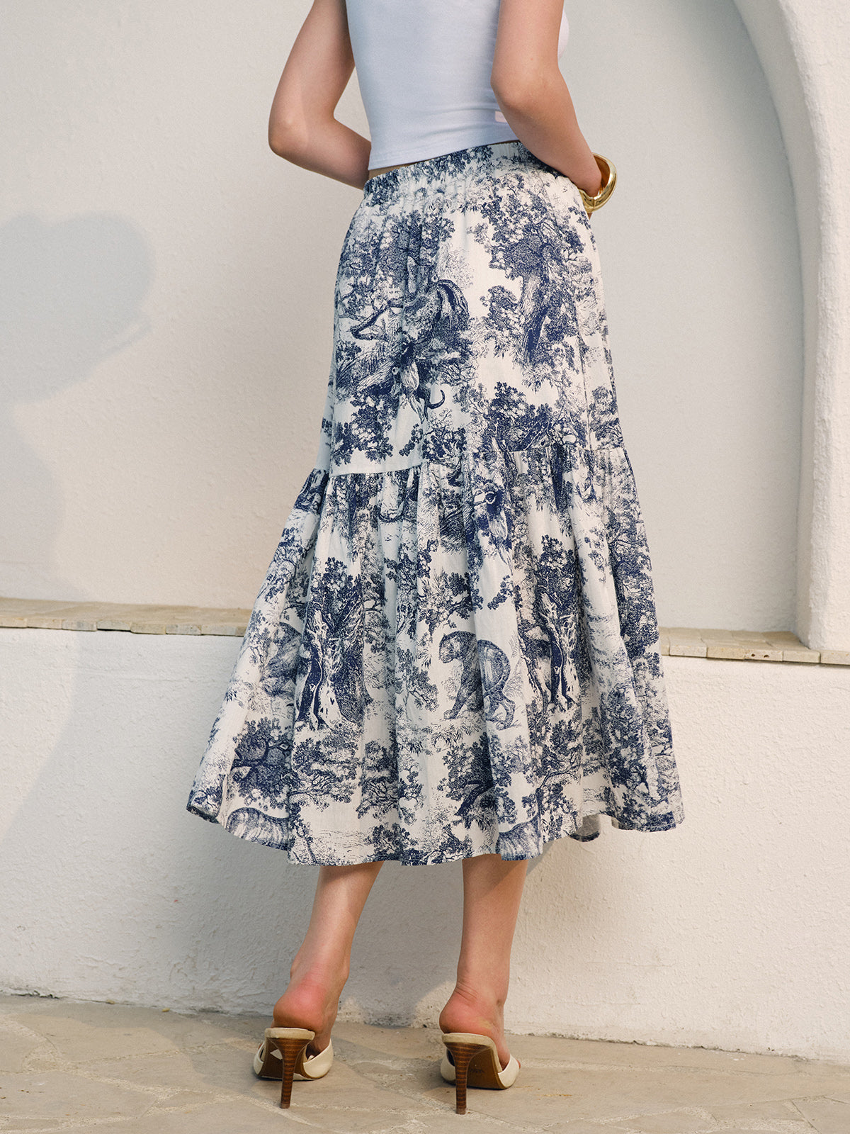 Ilze | High Waist Ruffle Midi Rok met Zomerse Print