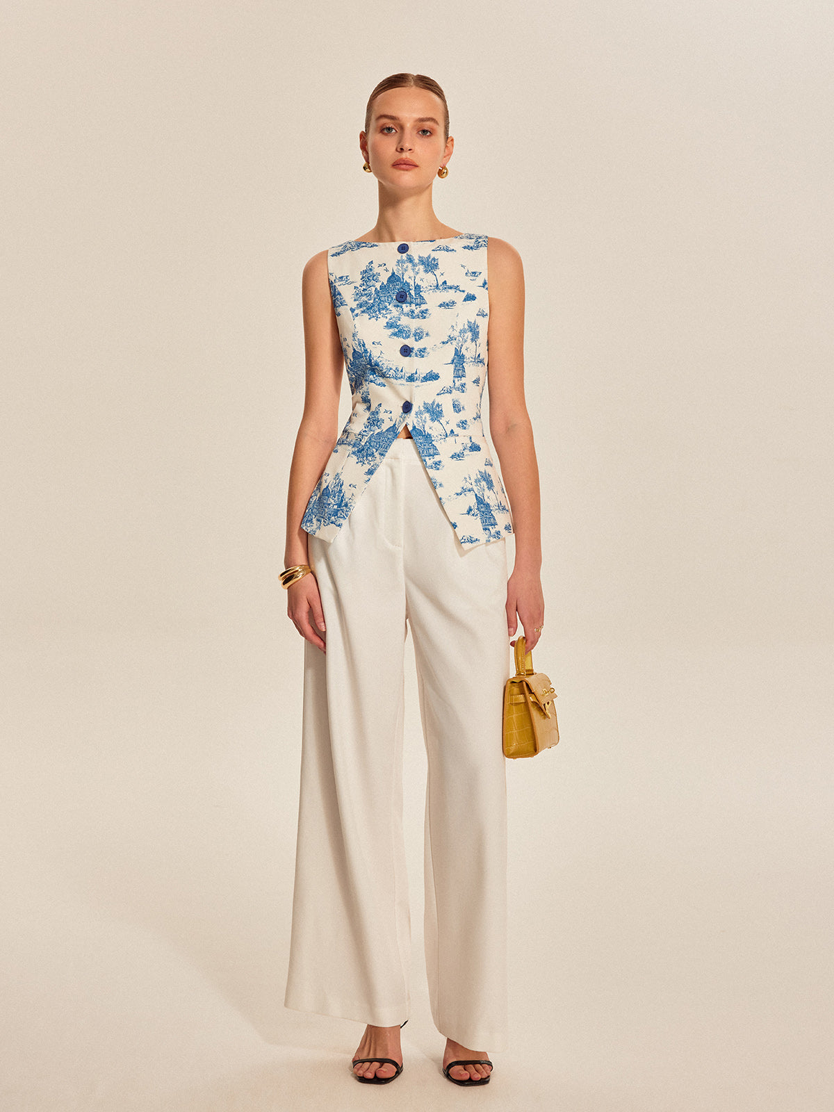 Hedwich | Mouwloze Top met Print en Split Design