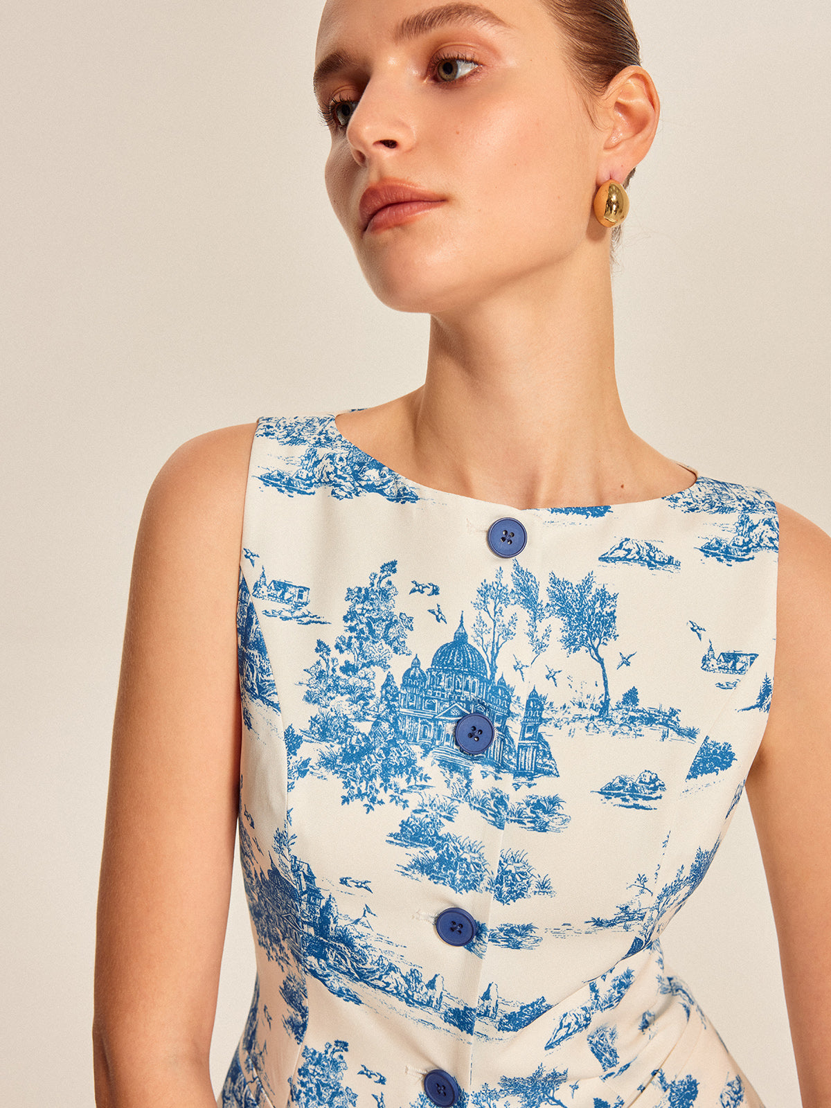 Hedwich | Mouwloze Top met Print en Split Design