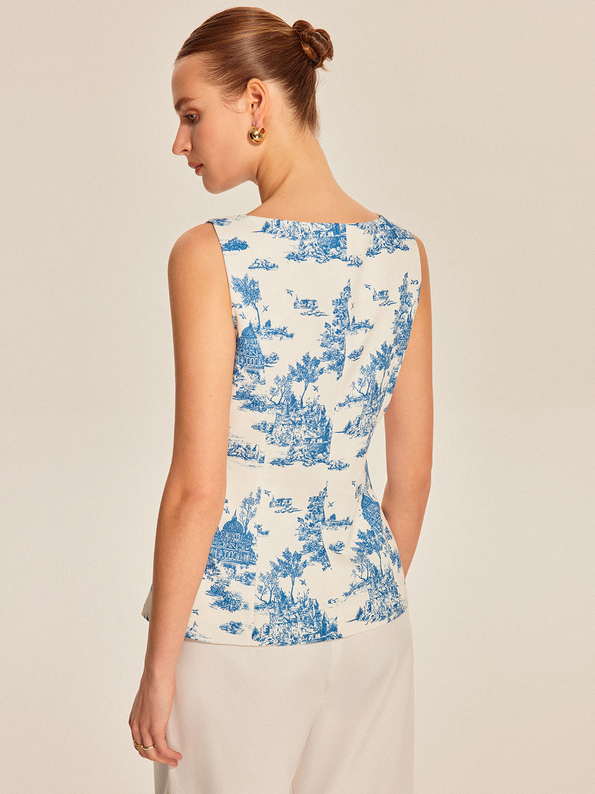 Hedwich | Mouwloze Top met Print en Split Design