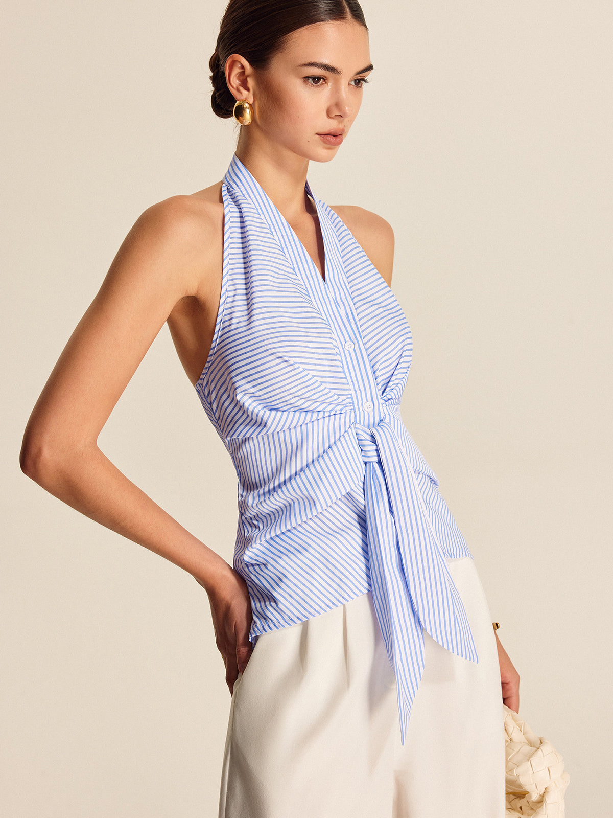Delicia | Gestreepte Halter Top Dames – Zomer V-hals Top