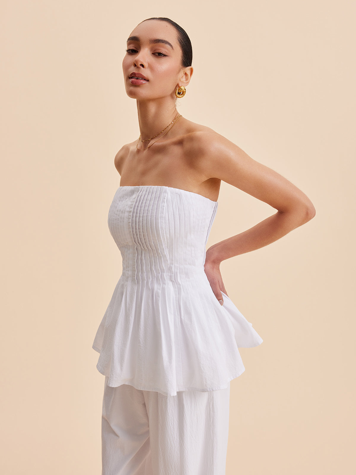 Strapless Peplum Top Dames – 100% Katoen, Slim Fit
