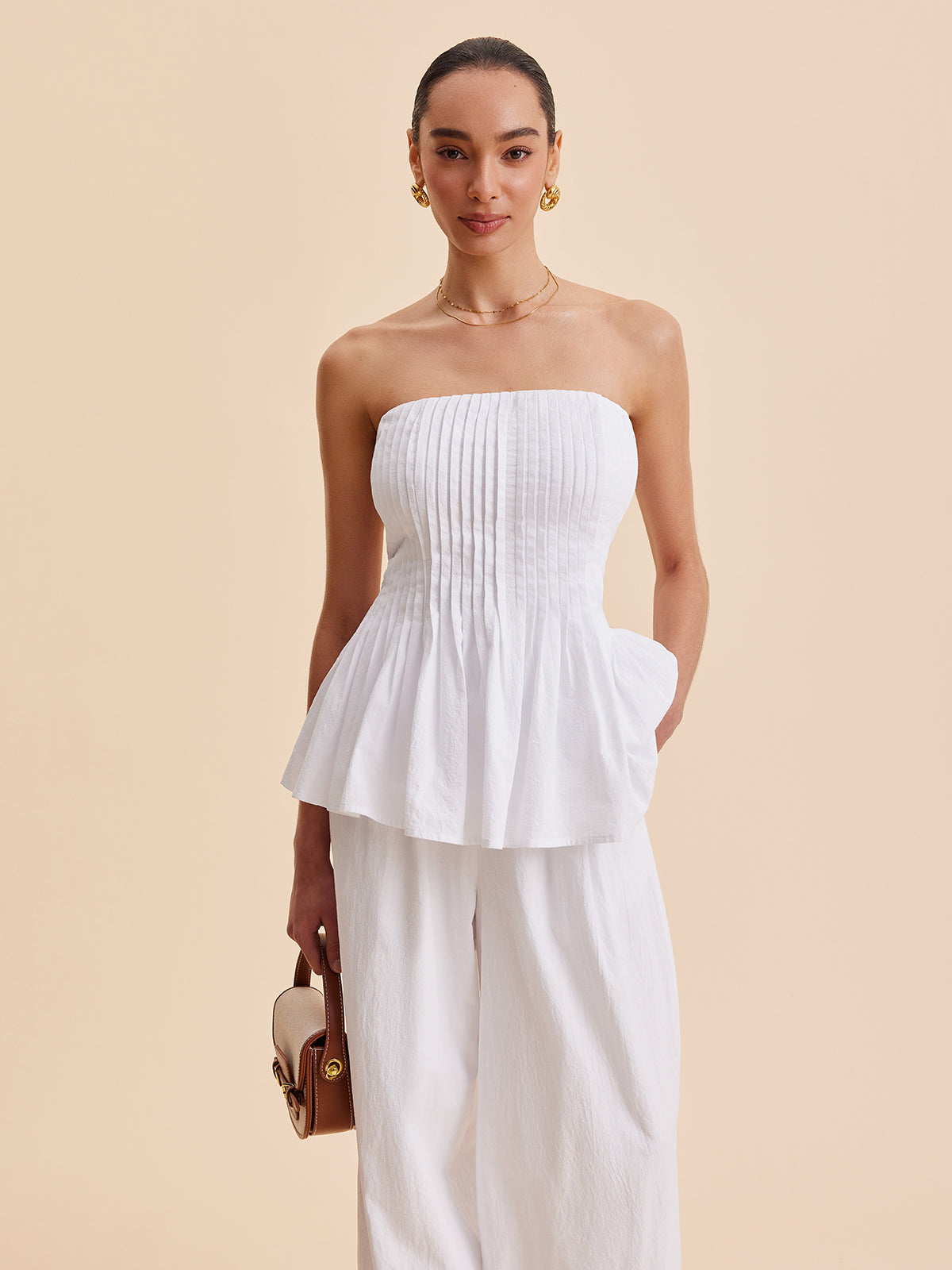 Strapless Peplum Top Dames – 100% Katoen, Slim Fit