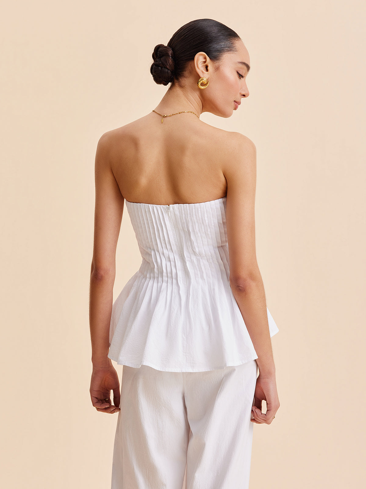 Strapless Peplum Top Dames – 100% Katoen, Slim Fit