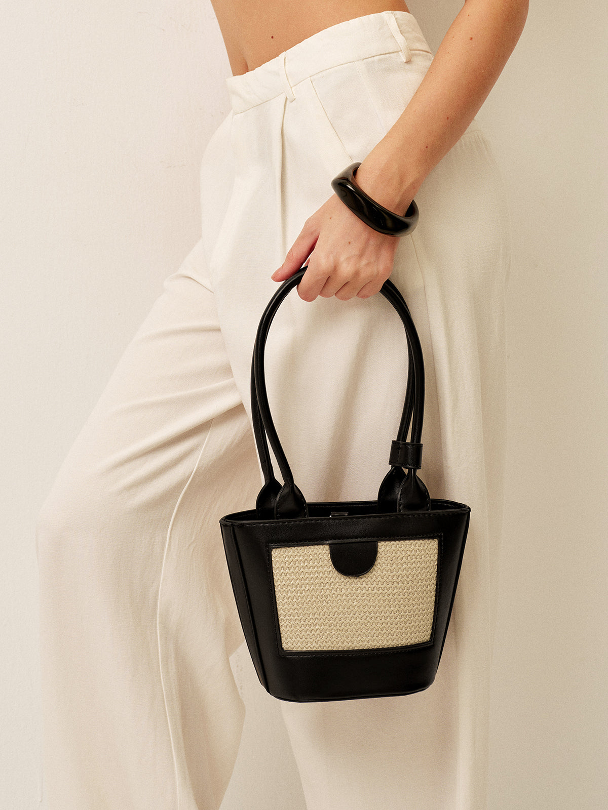 Christine | Tote Bag Dames – Rieten Handtas met Vegan Leer