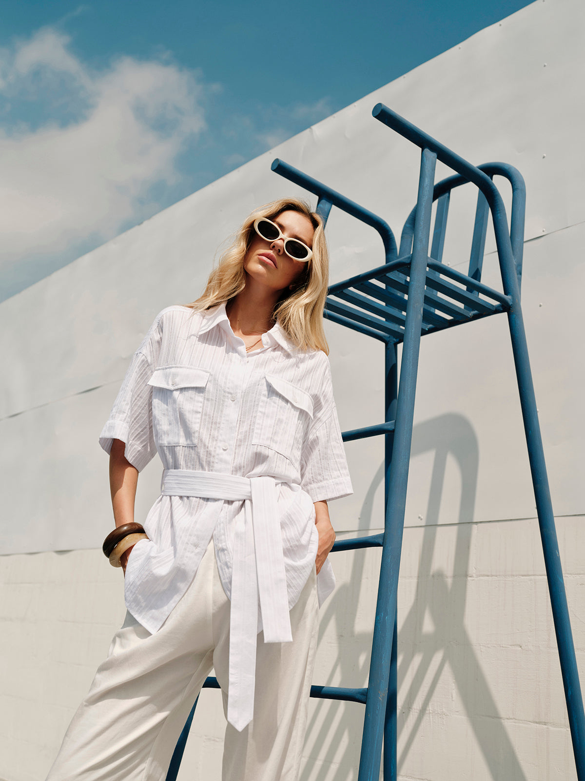 Didi | Dames Katoenen Blouse Met Ceintuur & Kraag