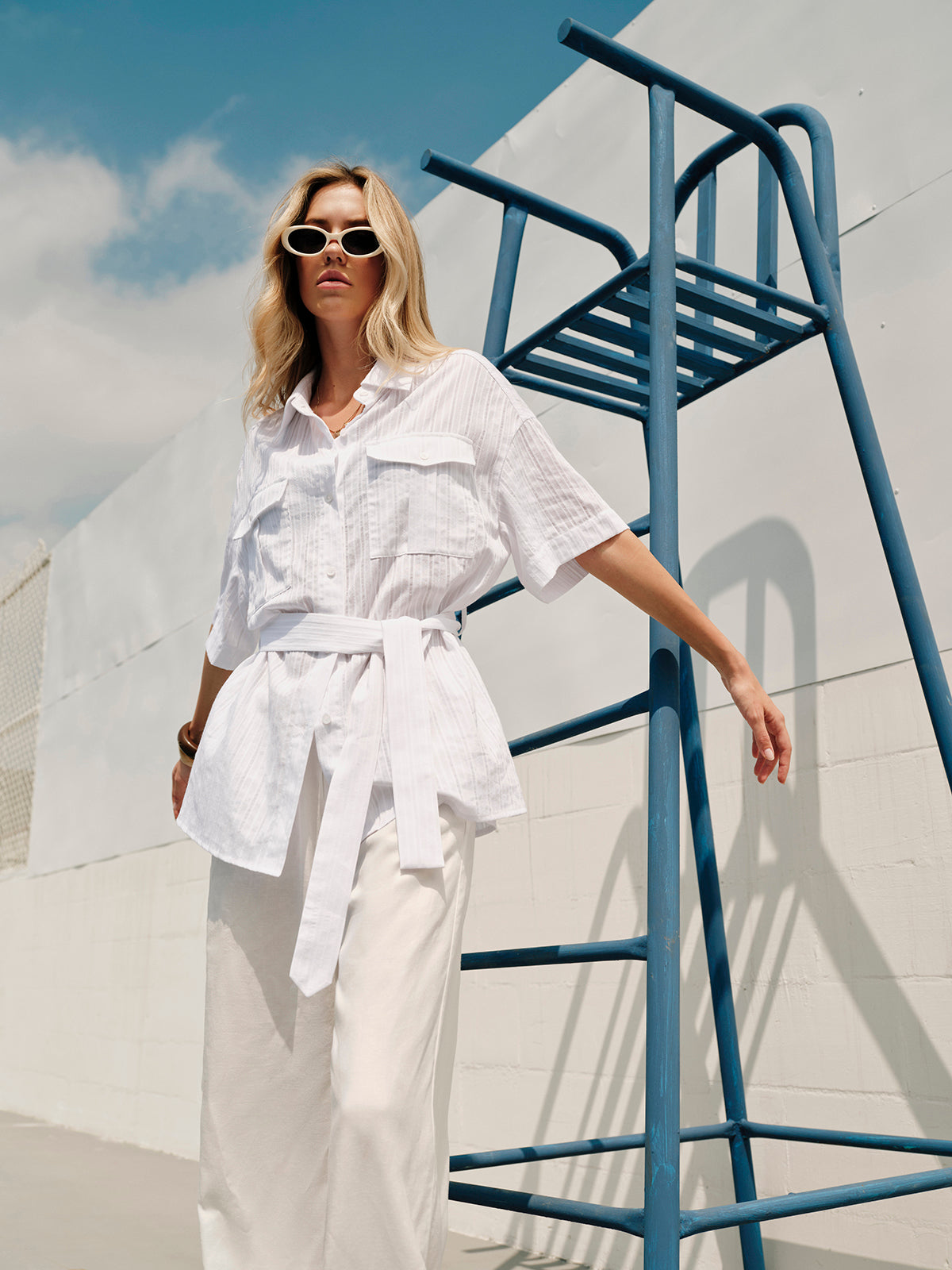 Didi | Dames Katoenen Blouse Met Ceintuur & Kraag