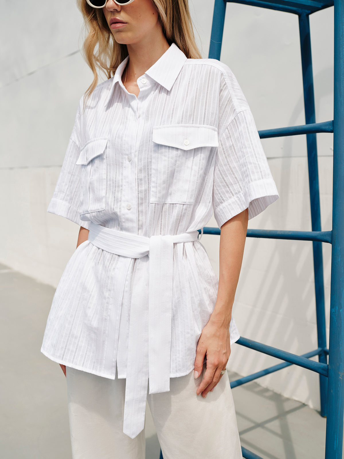 Didi | Dames Katoenen Blouse Met Ceintuur & Kraag